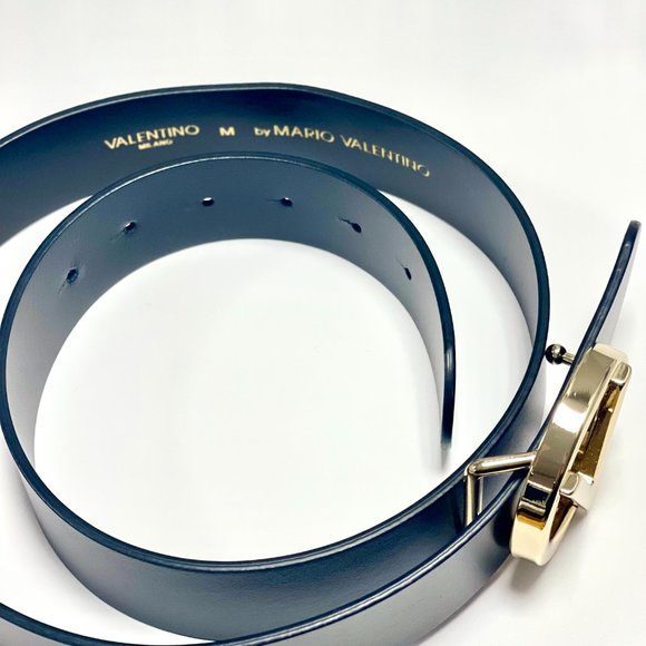 Valentino Giusy V-Logo Black Gold Leather Belt (Size M) - Picture 6 of 8